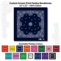 22"x22" Navy Custom Printed Paisley Imported 100% Cotton Bandanna